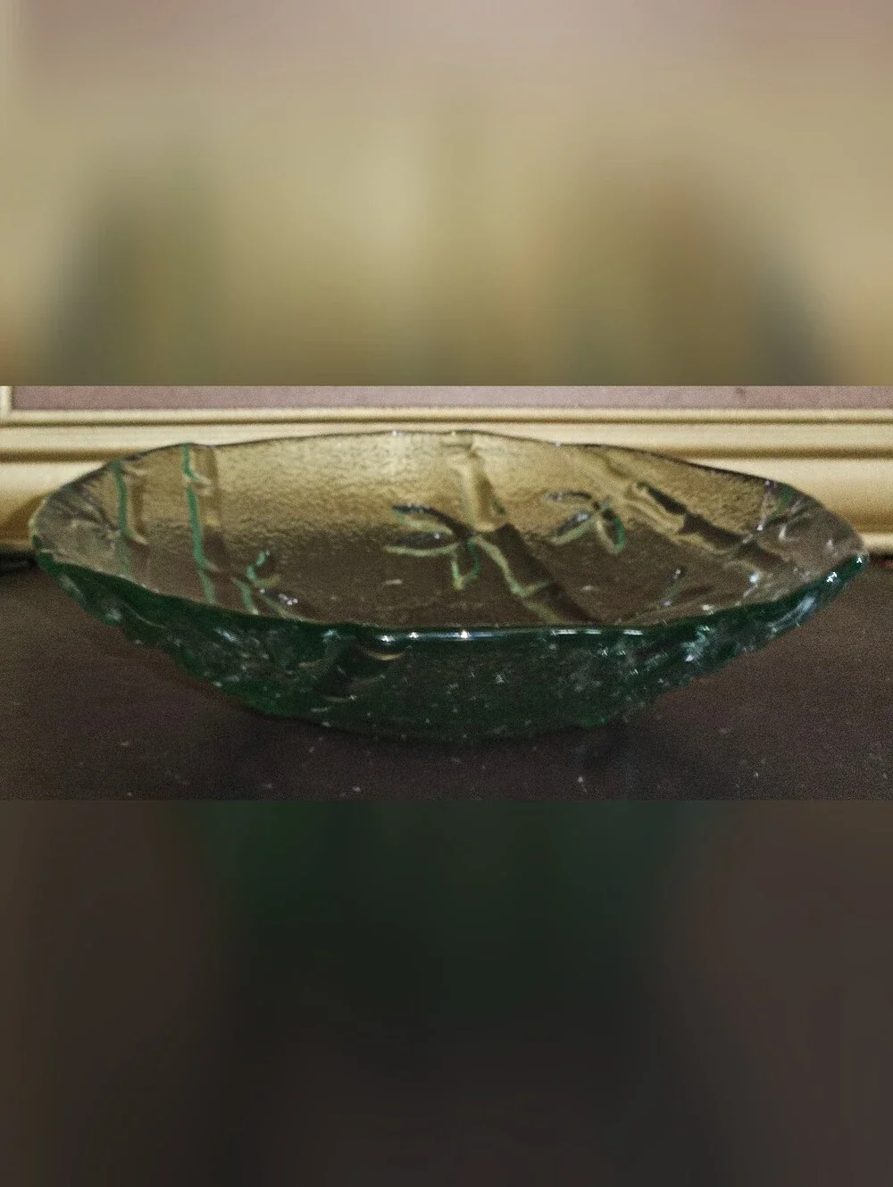Vintage Pier One Glass Salad Bowl with Bamboo Pattern